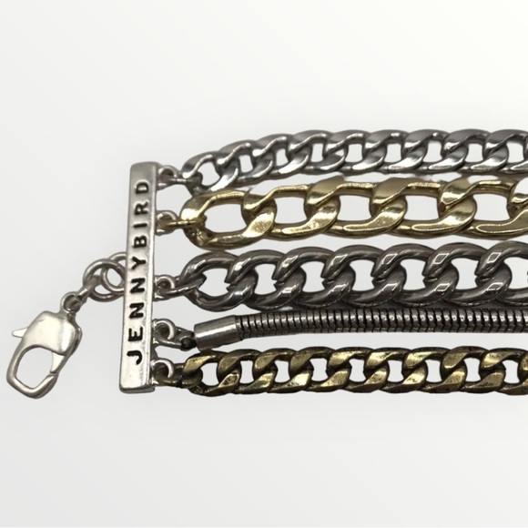 Jenny Bird Bracelet Layered 5 Multi Tone Metal Chains Chunky Cuff Adjustable - Picture 4 of 6